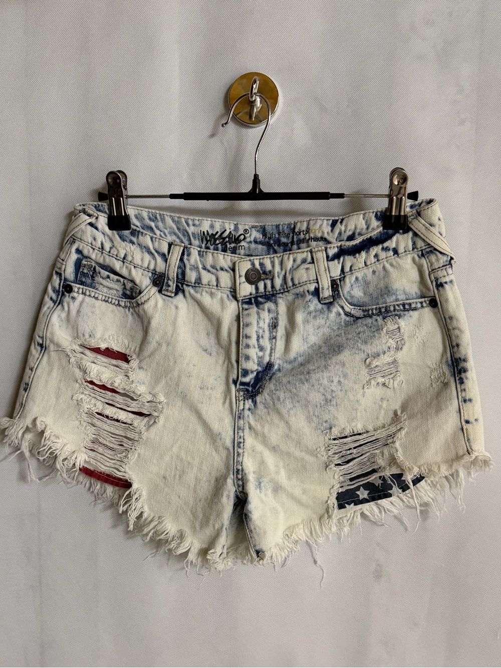 Vintage Acid-Wash Distressed Women's Denim Shorts - White/Blue